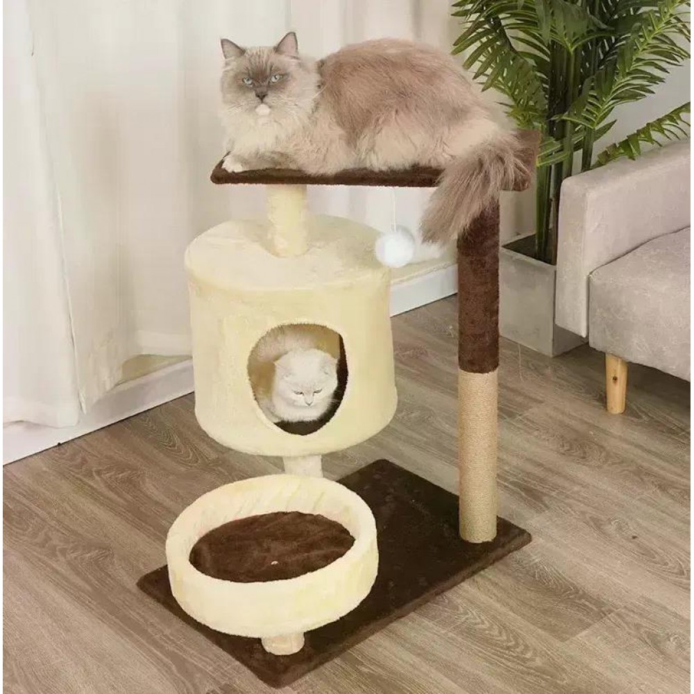 Кігтеточка-комплекс Volso К2343 для котів з поличками та будиночком, стійка конструкція