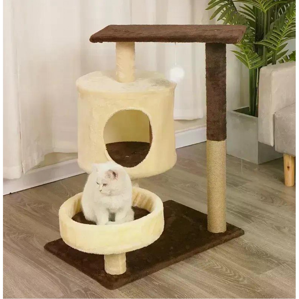 Кігтеточка-комплекс Volso К2343 для котів з поличками та будиночком, стійка конструкція