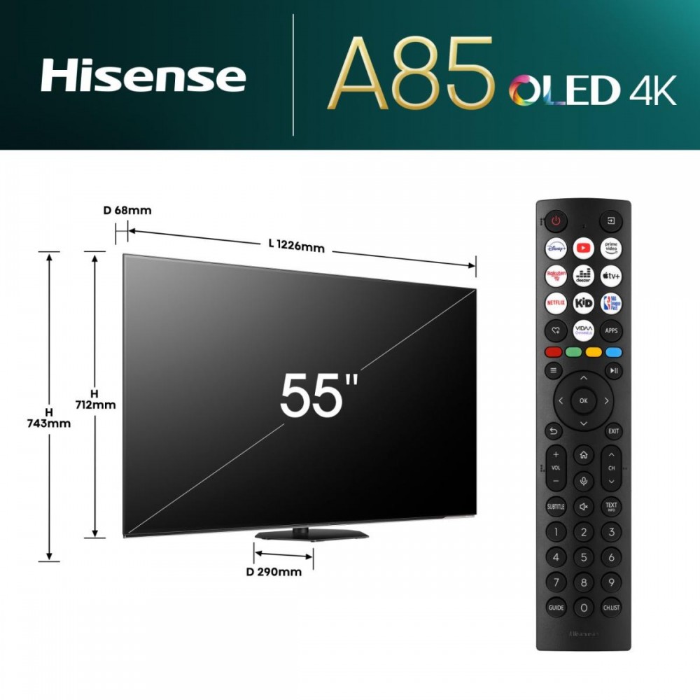 Телевізор Hisense 55A85N OLED 4K Ultra HD Dolby Vision 120 Гц