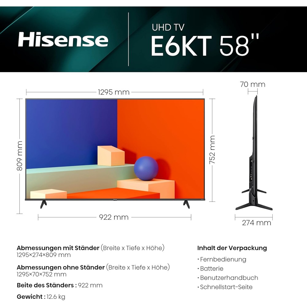 Телевізор Hisense 58E6KT 4K UHD, Smart TV, HDR, Dolby Vision, DTS Virtual X