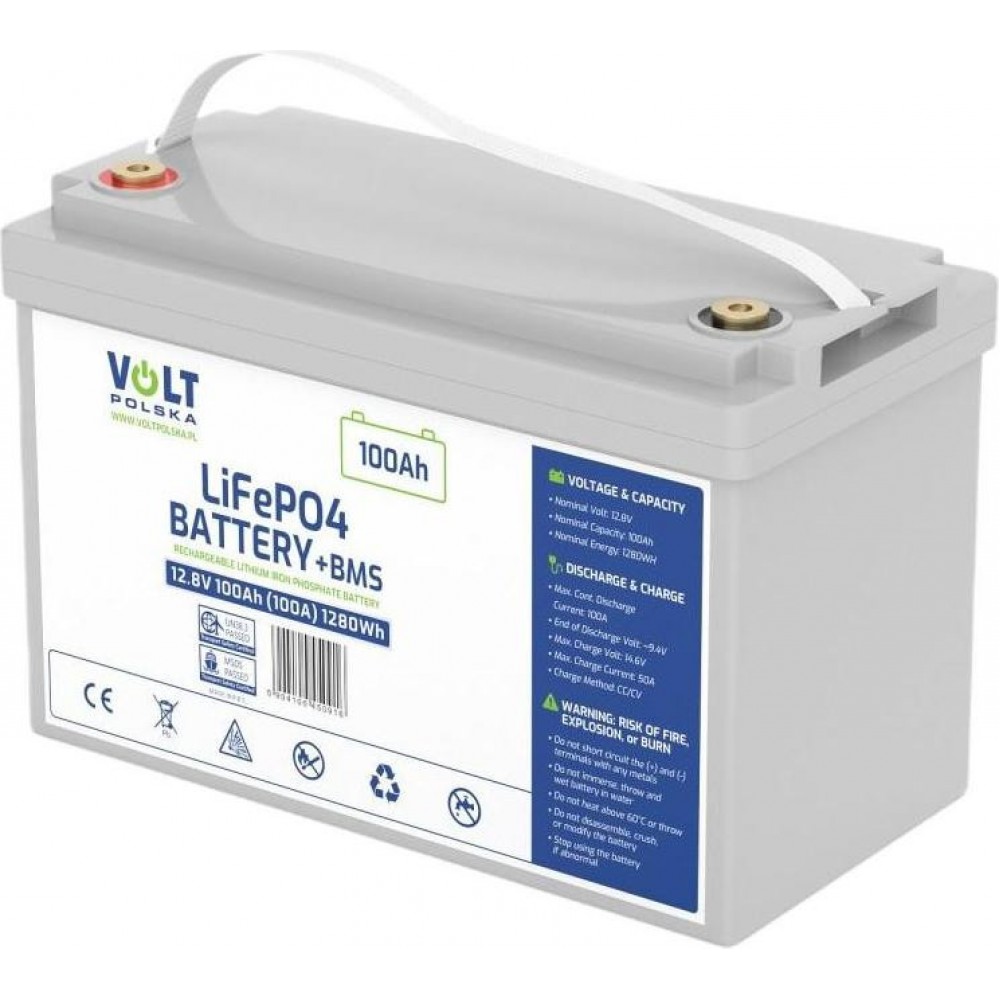 Акумулятор для ДБЖ/інвертора Volt Polska LiFePO4 12,8V 100Ah + BMS (6AKLI10012)
