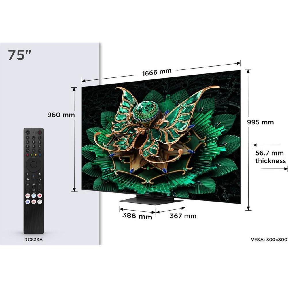 Телевізор TCL 75C7K Premium QLED-MiniLED 144 Гц Dolby Atmos Google TV