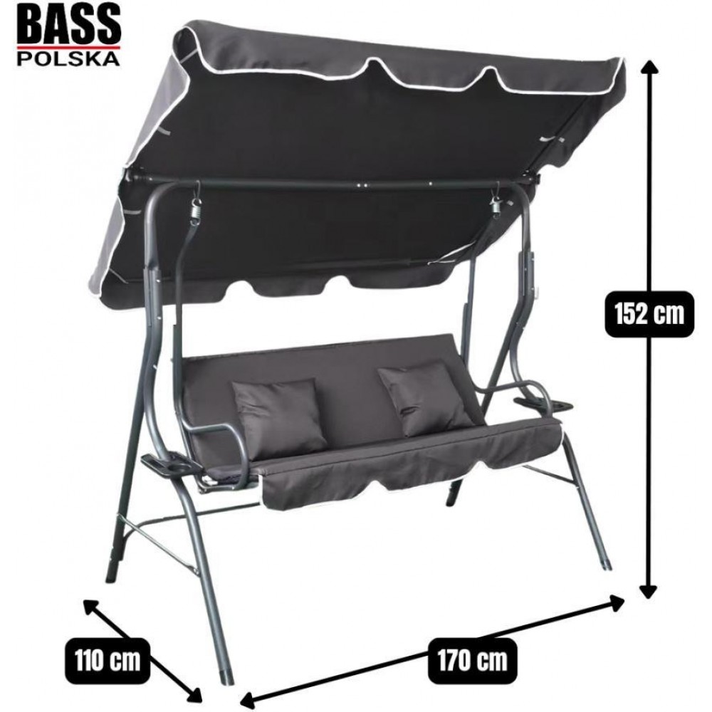 Гойдалка садова тримісна Bass Polska BH 10030 з підстаканниками та подушками
