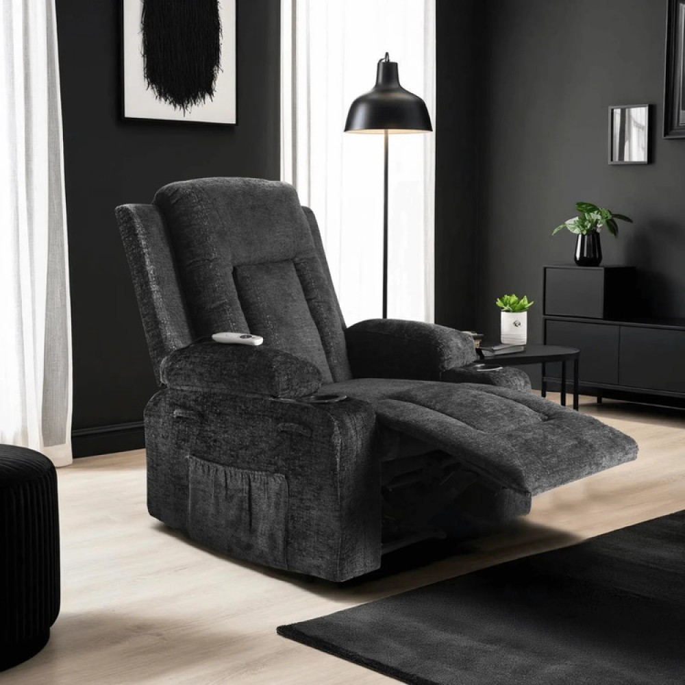 Крісло з масажем розкладне Mebel Elite BOX Black velour (чорний велюр)