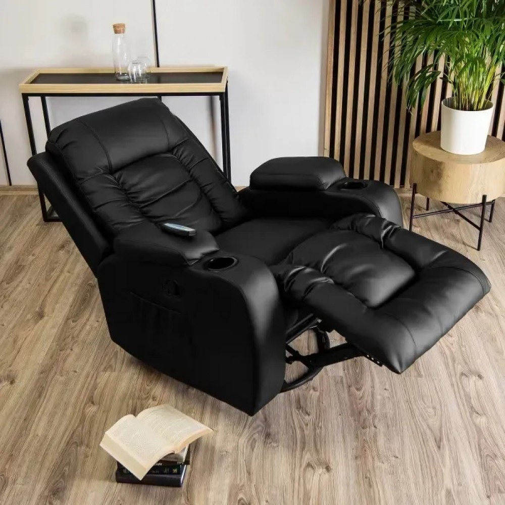 Крісло розкладне масажне Mebel Elite BOX Black (чорна екошкіра)