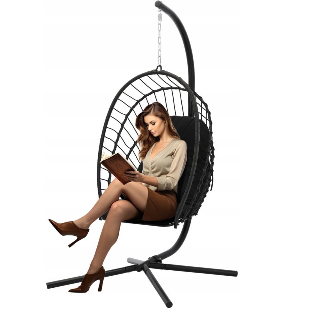 Підвісне крісло-гойдалка GardenLine кокон з подушками чорний (FAT0916)