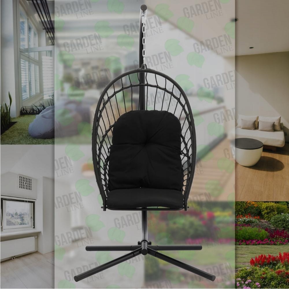 Підвісне крісло-гойдалка GardenLine кокон з подушками чорний (FAT0916)