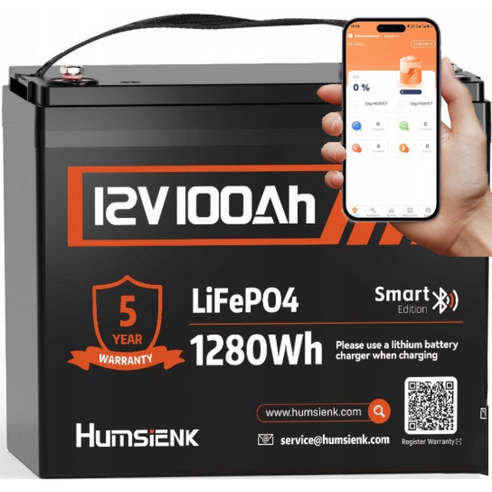 Акумулятор Humsienk LiFePO4 12V 100 Ah 100A BMS + Bluetooth