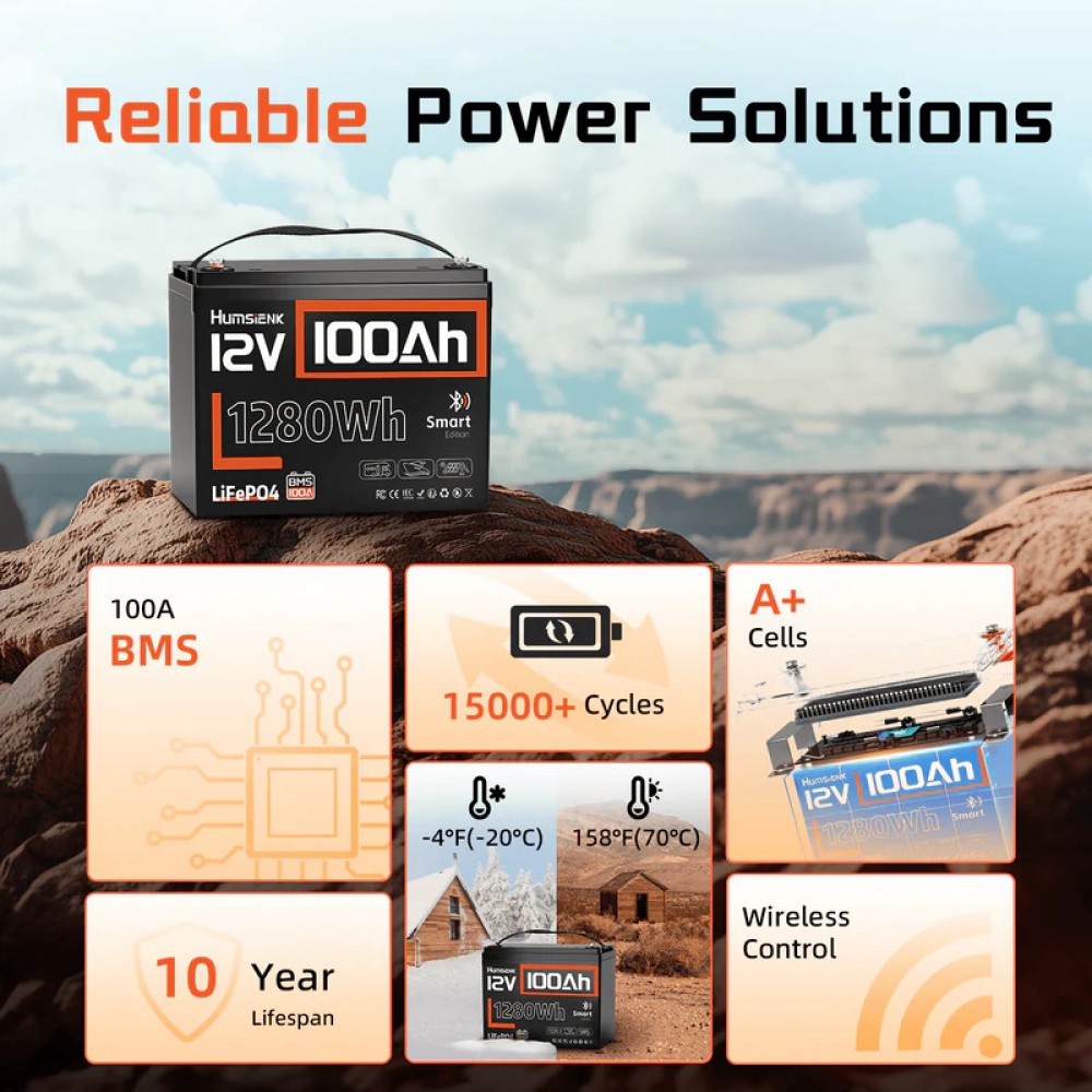 Акумулятор Humsienk LiFePO4 12V 100 Ah 100A BMS + Bluetooth