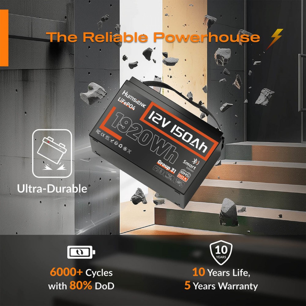 Акумулятор Humsienk LiFePO4 12V 150 Ah 110A BMS + Bluetooth