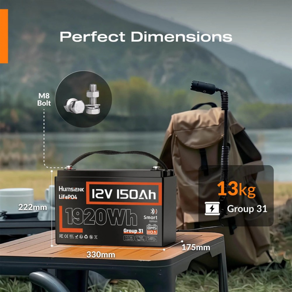 Акумулятор Humsienk LiFePO4 12V 150 Ah 110A BMS + Bluetooth