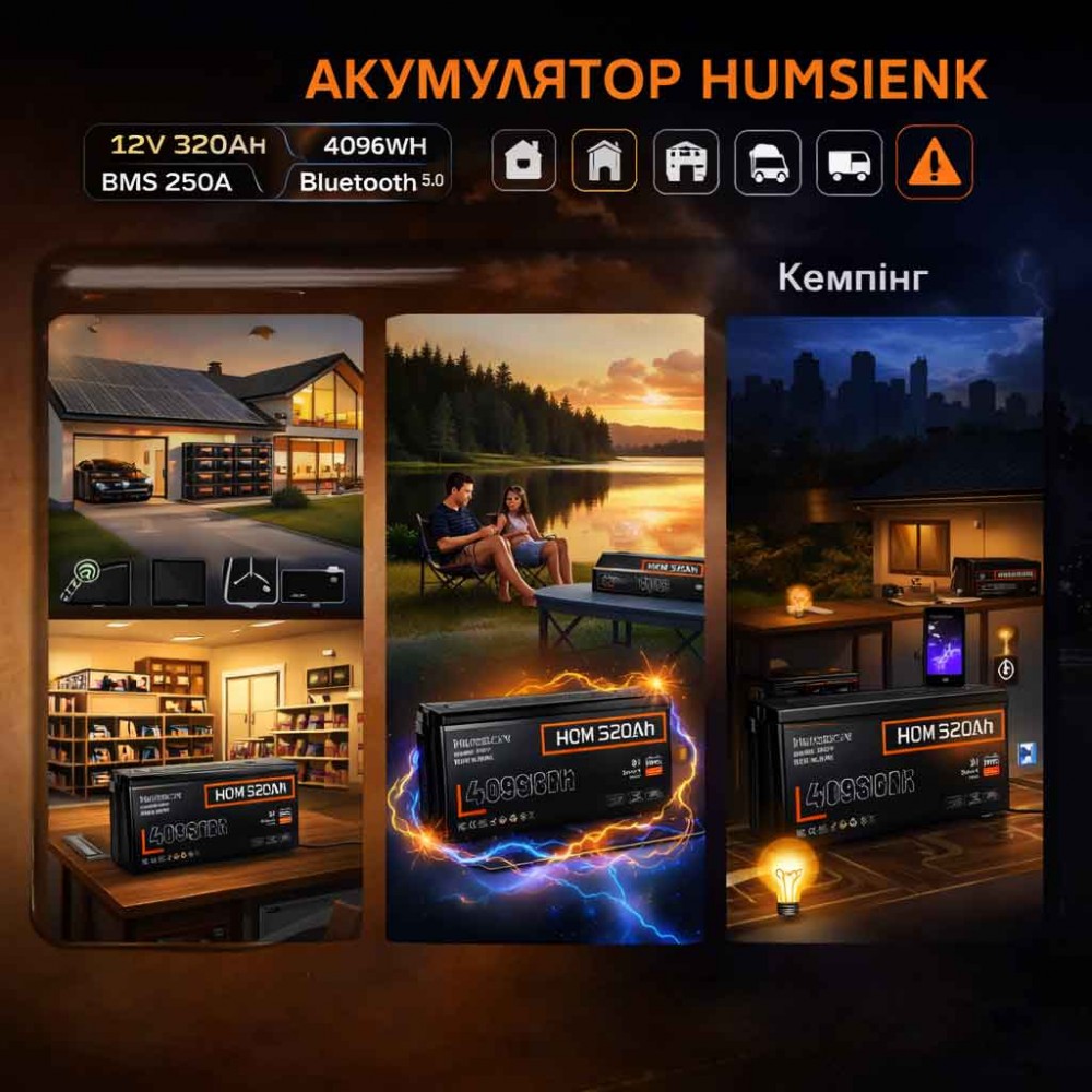 Акумулятор Humsienk 320Ah LiFePO4 12V 4096Wh + Bluetooth