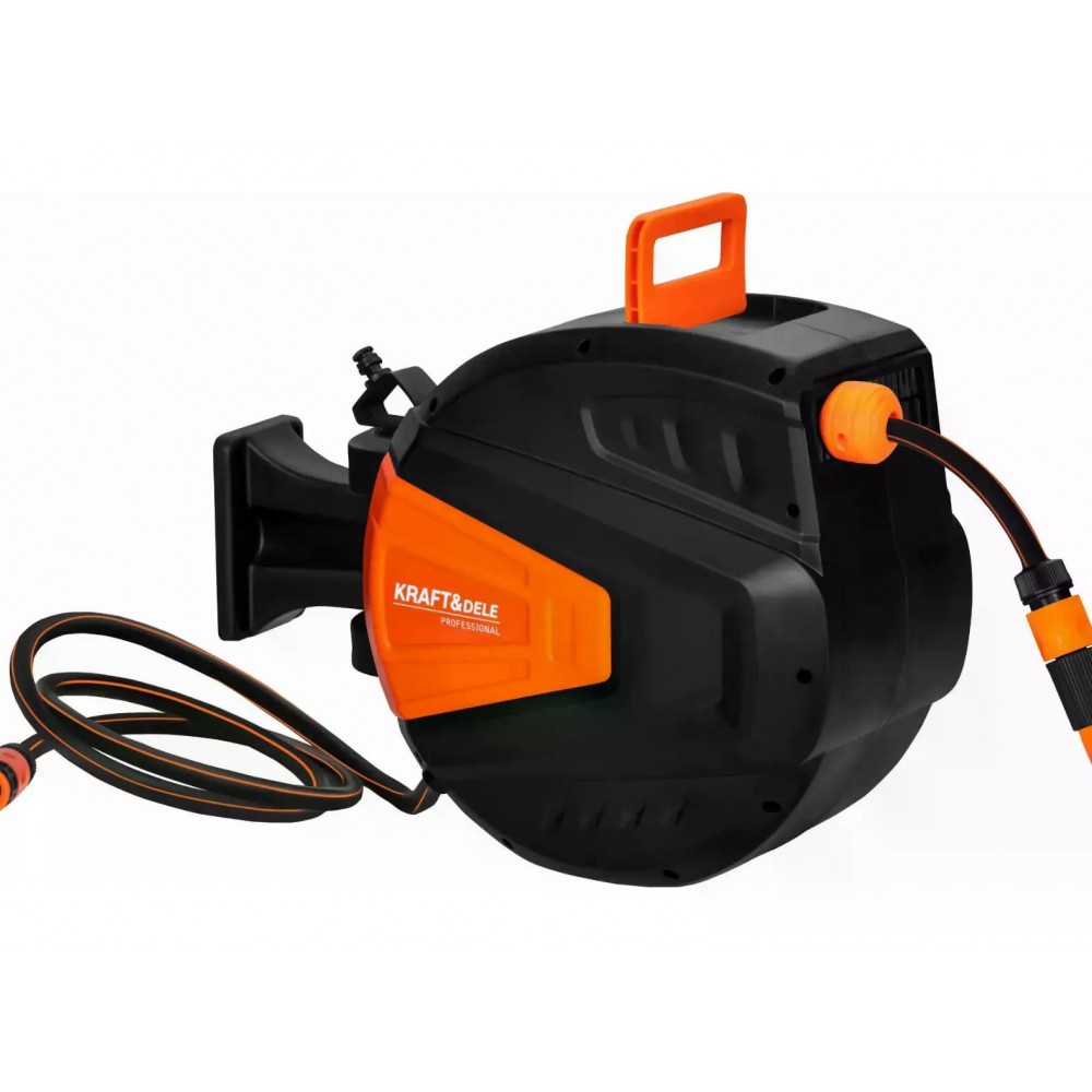 Котушка автоматична Kraft&Dele KD2152 20 м + 2 м 1/2" для саду, городу та дачі — з настінним кріпленням і автоматичною змоткою шланга