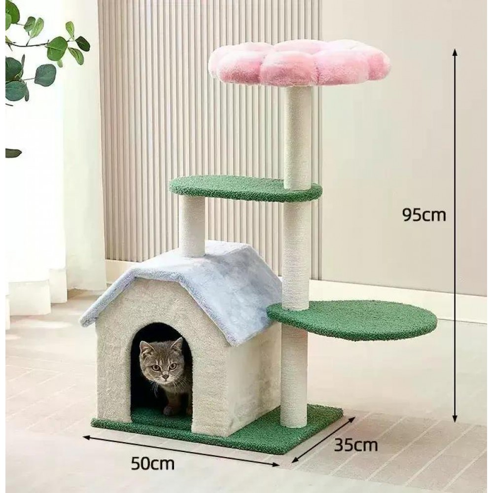 Кігтеточка-комплекс Volso KT-036 для котів з поличками та будиночком, стійка конструкція