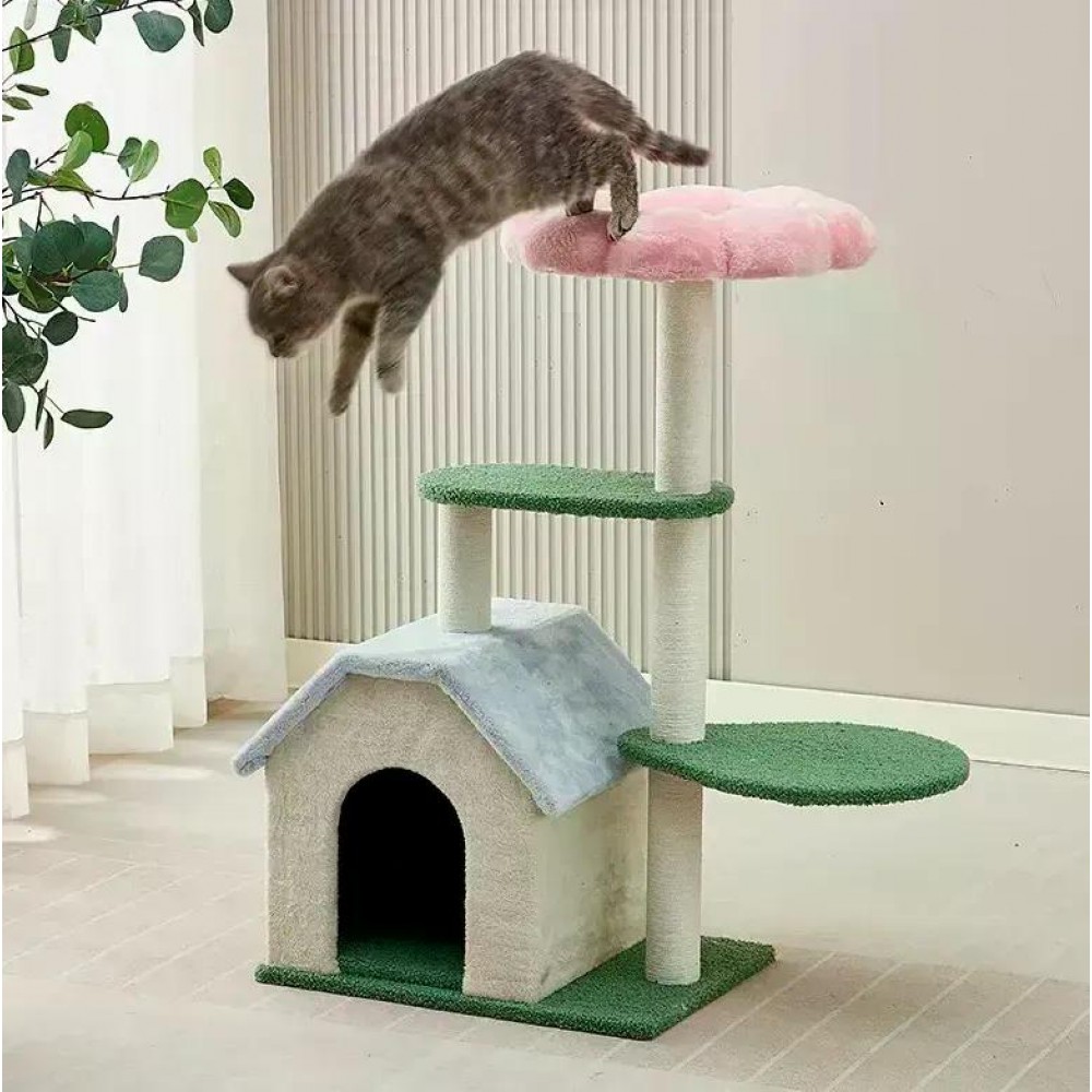 Кігтеточка-комплекс Volso KT-036 для котів з поличками та будиночком, стійка конструкція