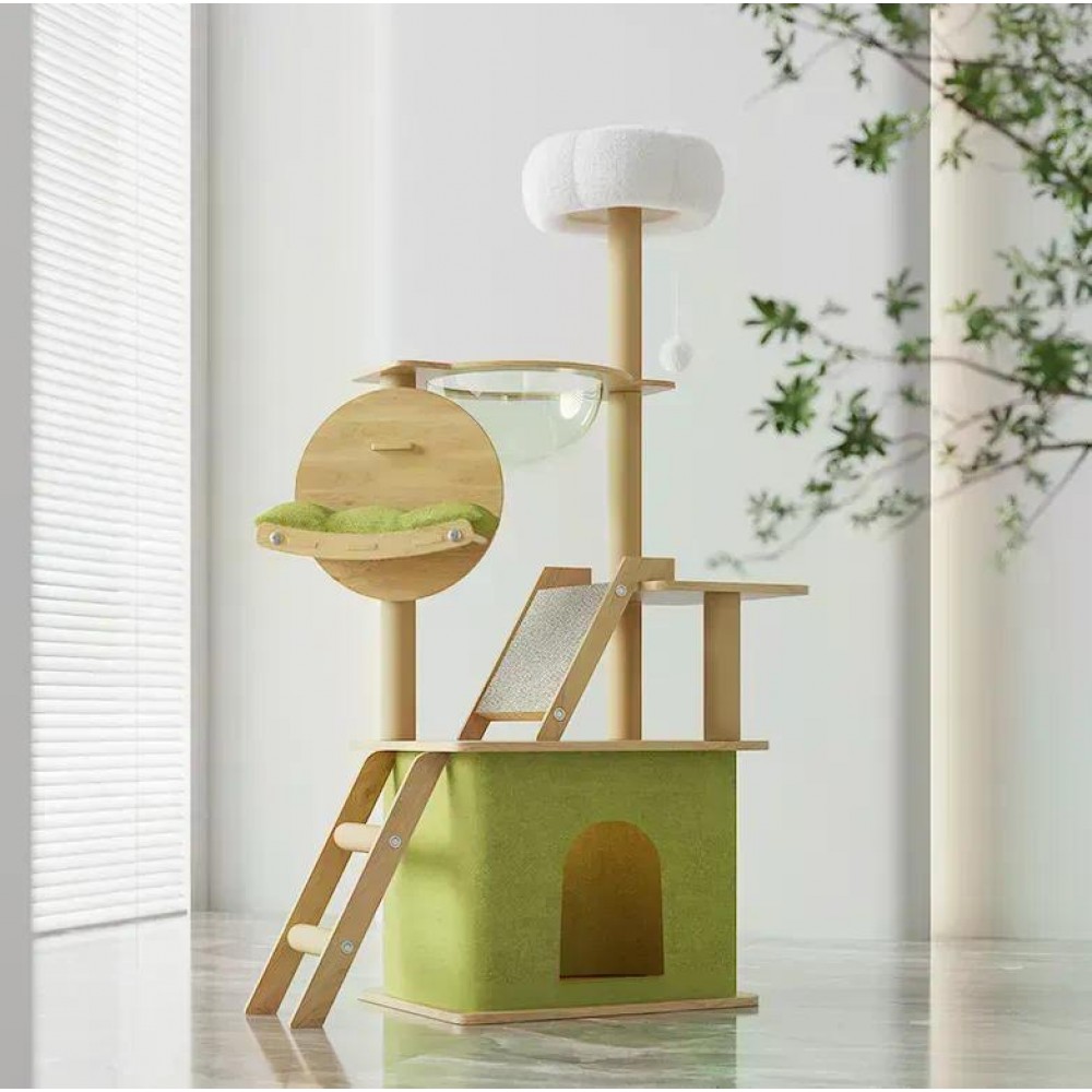 Кігтеточка-комплекс Volso Y-18 для котів з поличками та будиночком, стійка конструкція, висота 1 м