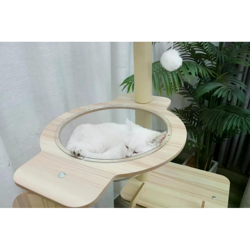 Кігтеточка-комплекс Volso Y-18 для котів з поличками та будиночком, стійка конструкція, висота 1 м