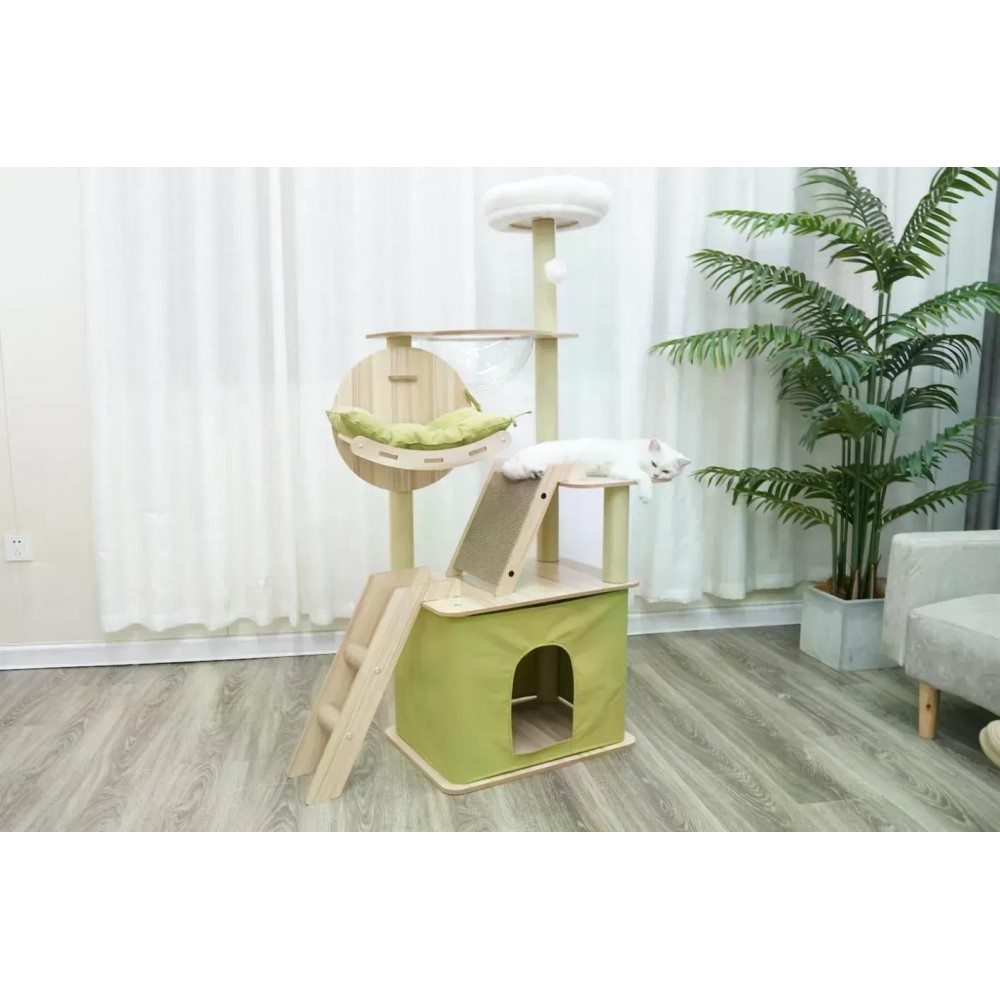 Кігтеточка-комплекс Volso Y-18 для котів з поличками та будиночком, стійка конструкція, висота 1 м