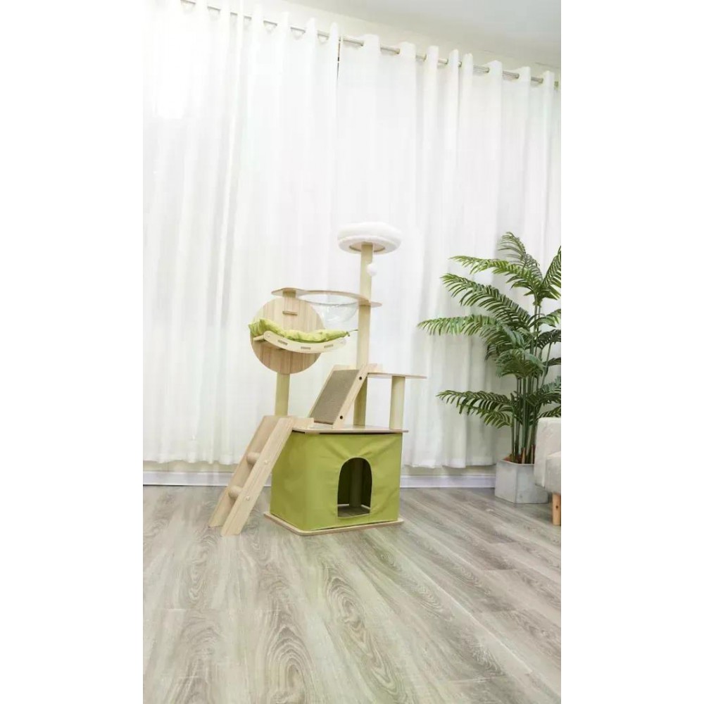 Кігтеточка-комплекс Volso Y-18 для котів з поличками та будиночком, стійка конструкція, висота 1 м
