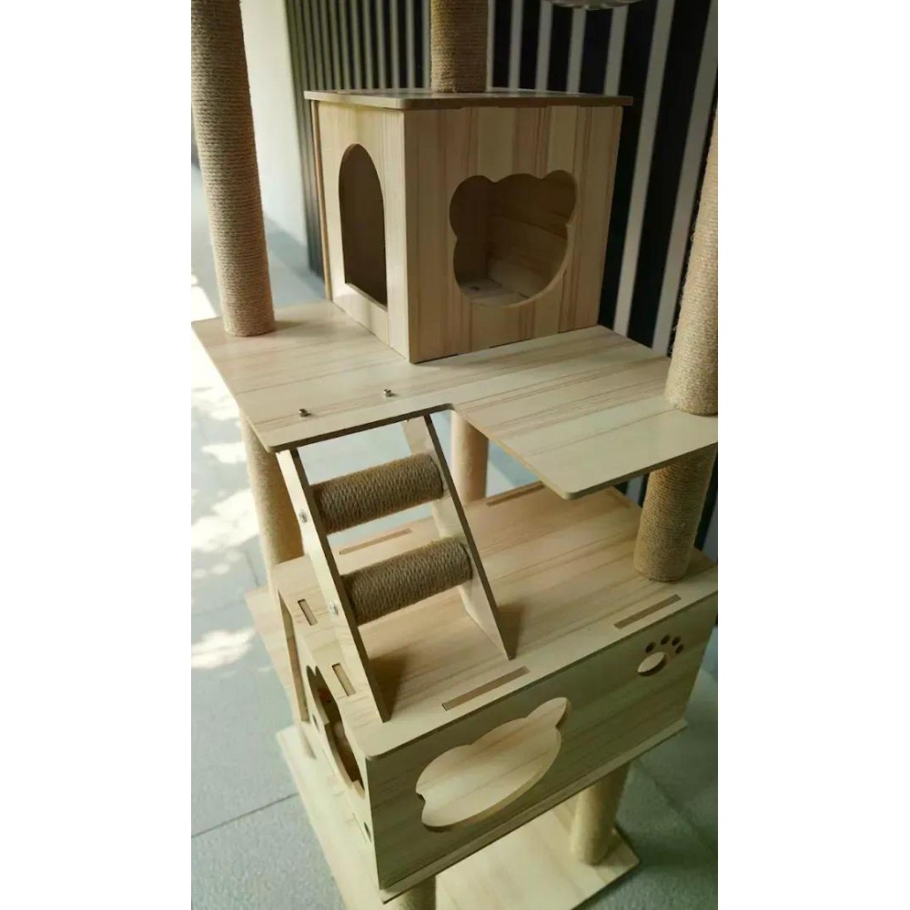 Кігтеточка-комплекс для кота Volso Y-2, з поличками та будиночком, стійка конструкція