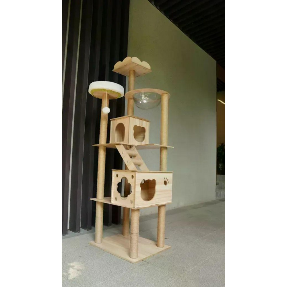 Кігтеточка-комплекс для кота Volso Y-2, з поличками та будиночком, стійка конструкція