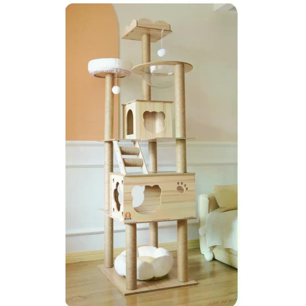 Кігтеточка-комплекс для кота Volso Y-2, з поличками та будиночком, стійка конструкція