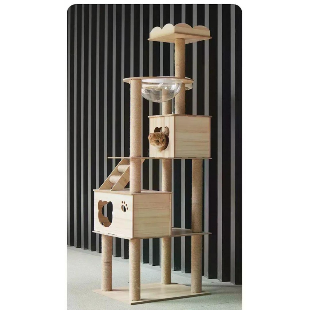 Кігтеточка-комплекс для кота Volso Y-2, з поличками та будиночком, стійка конструкція