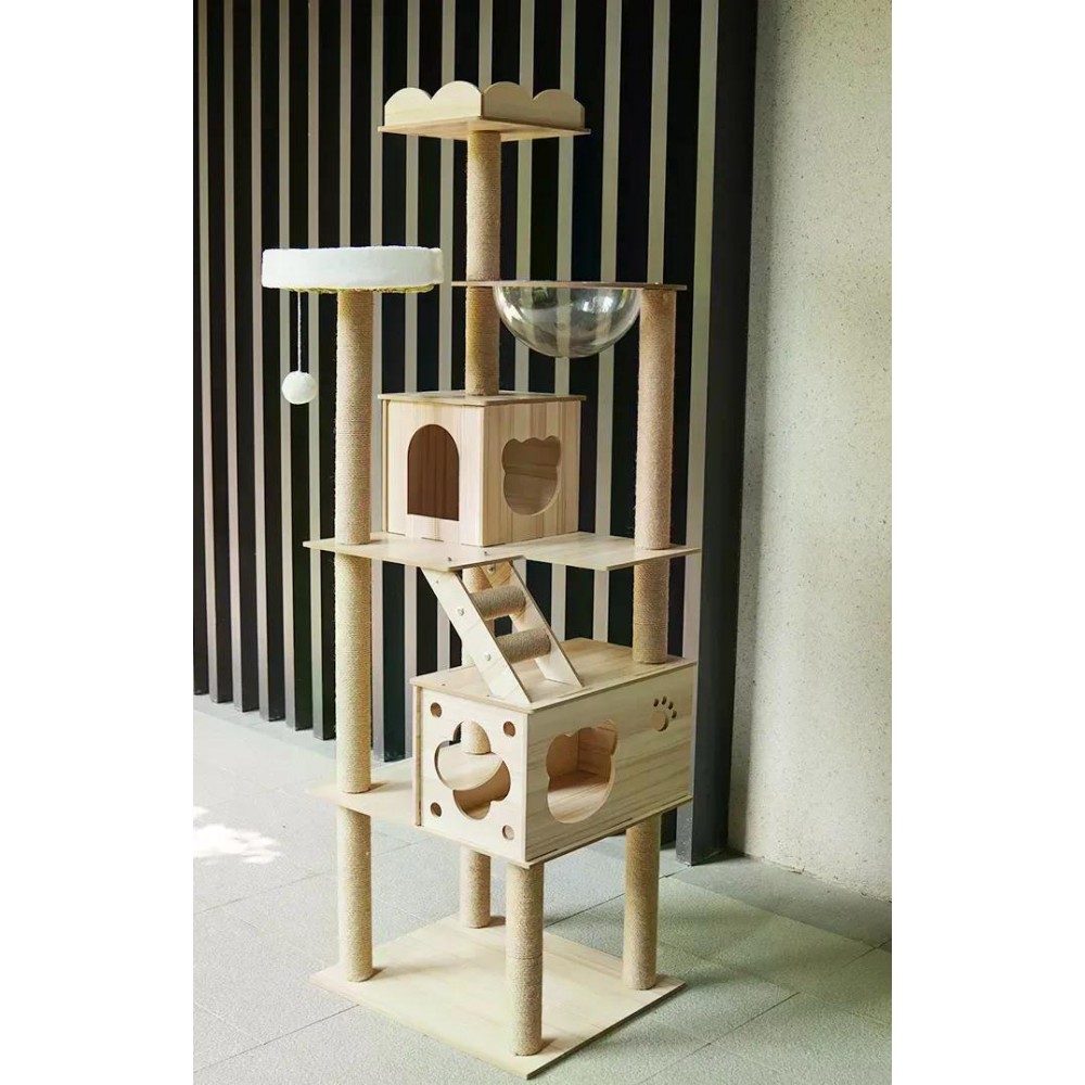 Кігтеточка-комплекс для кота Volso Y-2, з поличками та будиночком, стійка конструкція