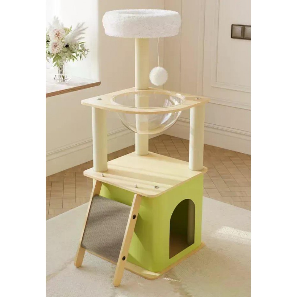 Кігтеточка-комплекс Volso Y-25 для котів з поличками та будиночком, стійка конструкція