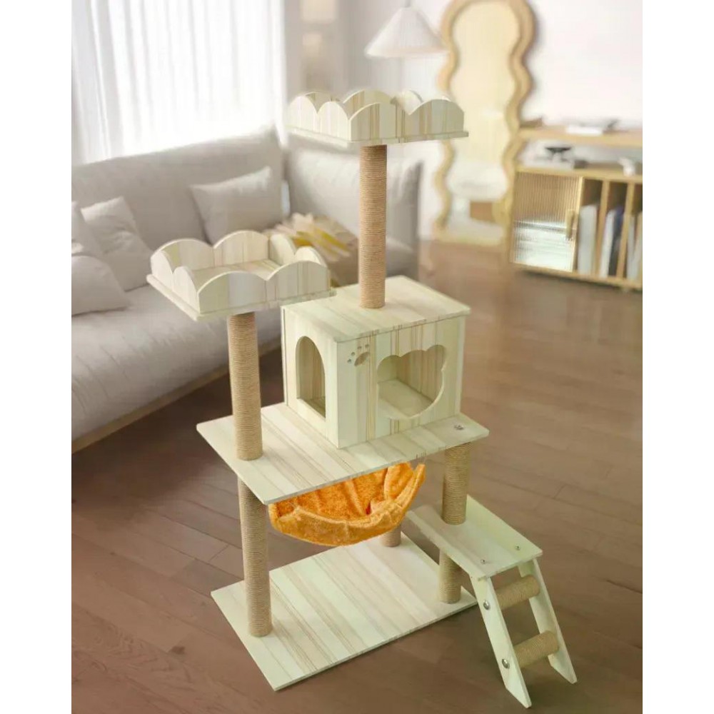 Кігтеточка-комплекс для кота Volso Y-5 (Cat Tree) з поличками та будиночком, стійка конструкція