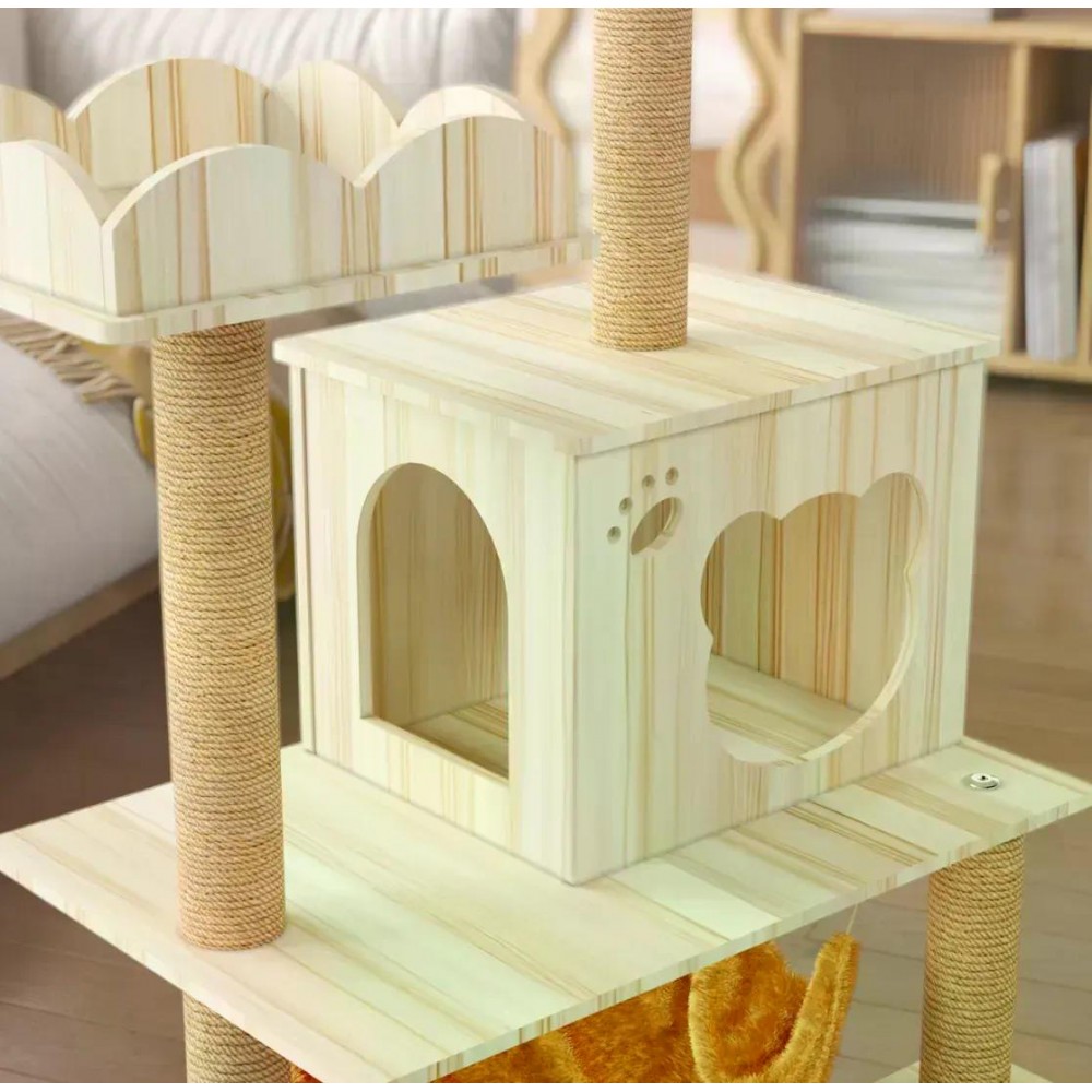 Кігтеточка-комплекс для кота Volso Y-5 (Cat Tree) з поличками та будиночком, стійка конструкція
