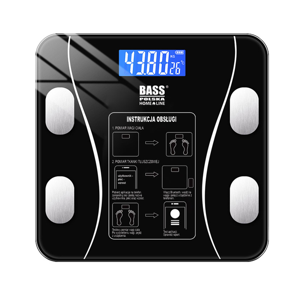Розумні підлогові смарт ваги з програмою для смартфона через bluetooth Bass Polska BH 10101 Black (чорні)